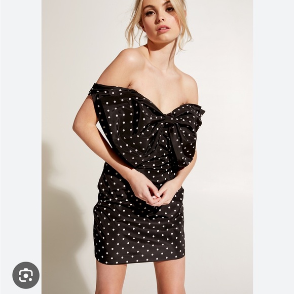 Bardot Dresses & Skirts - Bardot Spot Bow Mini Dress In Polka Dot Black